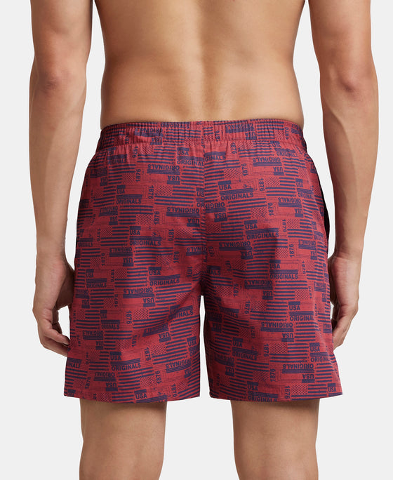 Super Combed Mercerized Cotton Woven Printed Boxer Shorts with Side Pockets - Nickel & Brickred (Pack of 2)
