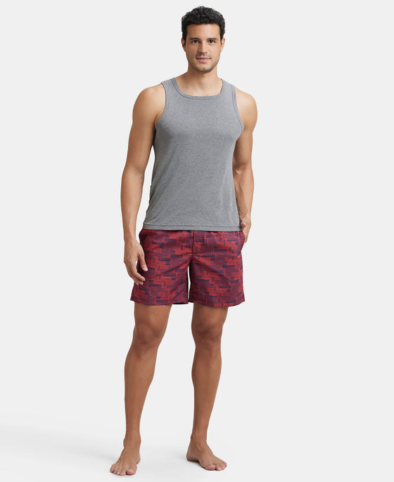 Super Combed Mercerized Cotton Woven Printed Boxer Shorts with Side Pockets - Nickel & Brickred (Pack of 2)