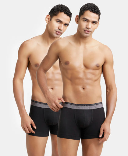Super Combed Cotton Elastane Stretch Solid Trunk with Ultrasoft Waistband - Black (Pack of 2)