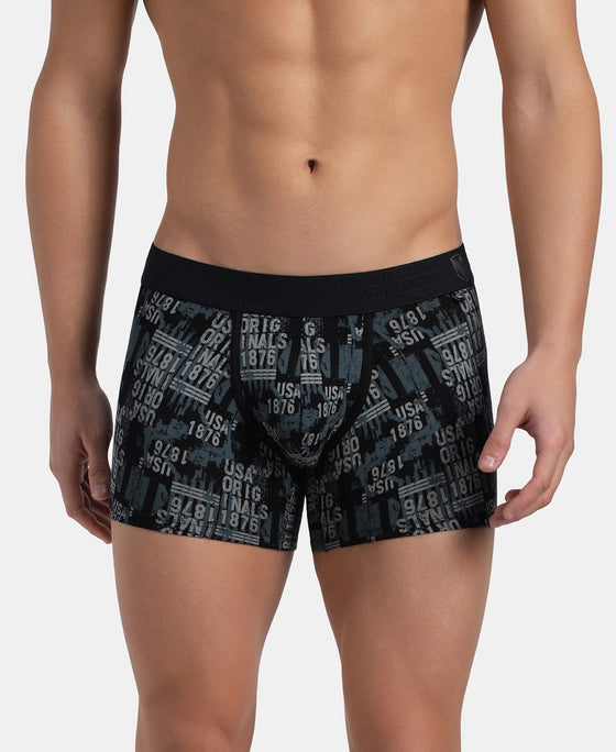 Super Combed Cotton Elastane Stretch Printed Trunk with Ultrasoft Waistband - Black