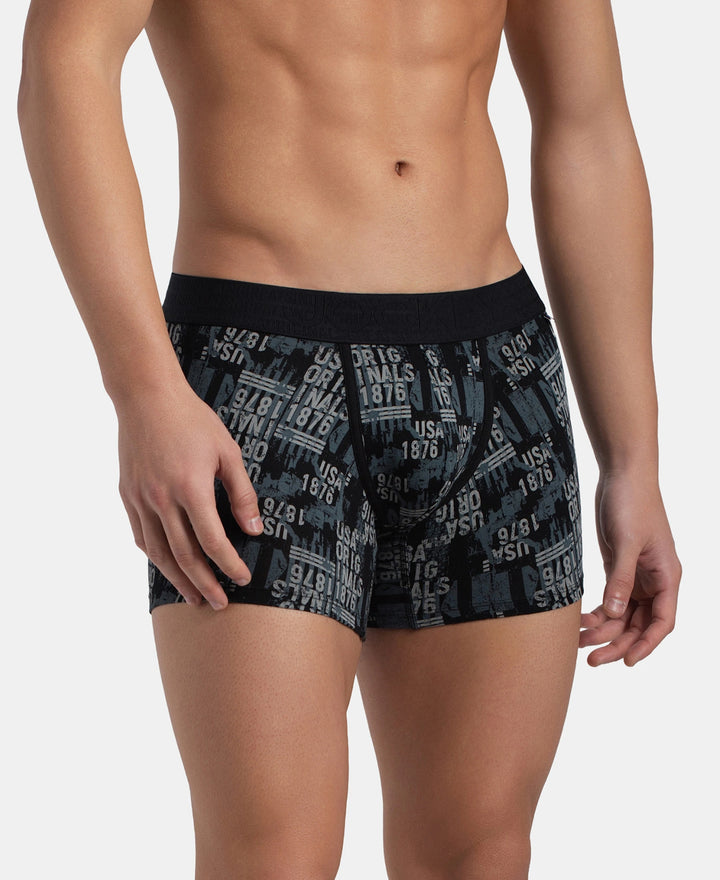Super Combed Cotton Elastane Stretch Printed Trunk with Ultrasoft Waistband - Black