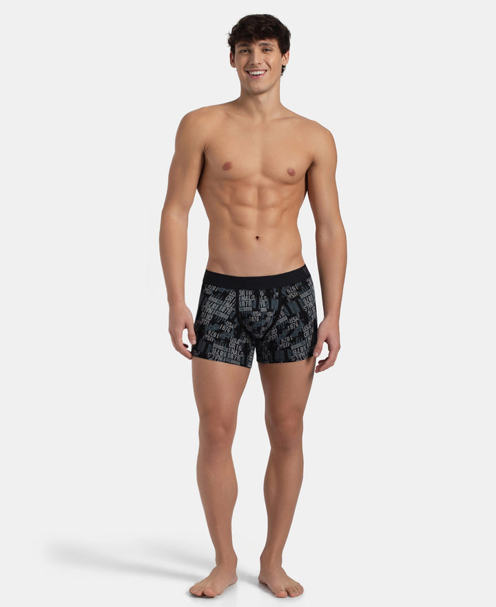 Super Combed Cotton Elastane Stretch Printed Trunk with Ultrasoft Waistband - Black