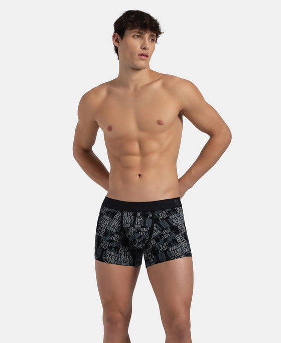 Super Combed Cotton Elastane Stretch Printed Trunk with Ultrasoft Waistband - Black
