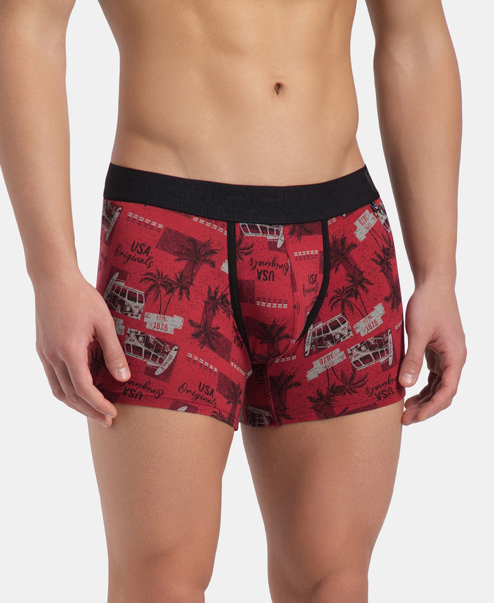Super Combed Cotton Elastane Stretch Printed Trunk with Ultrasoft Waistband - Karanda Red