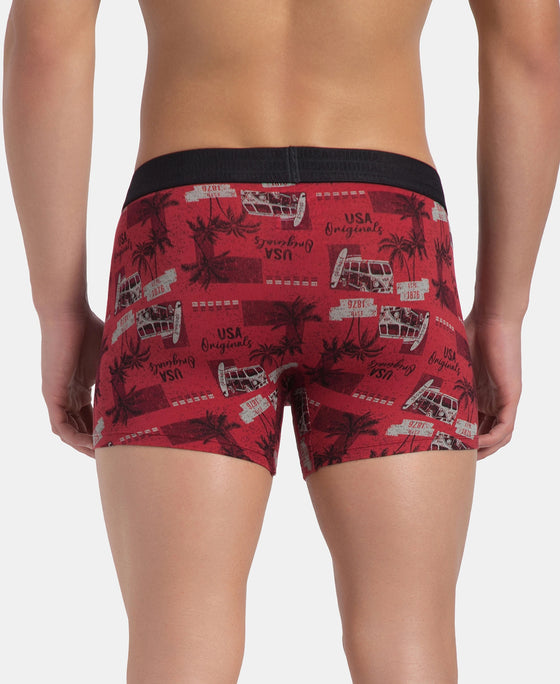 Super Combed Cotton Elastane Stretch Printed Trunk with Ultrasoft Waistband - Karanda Red