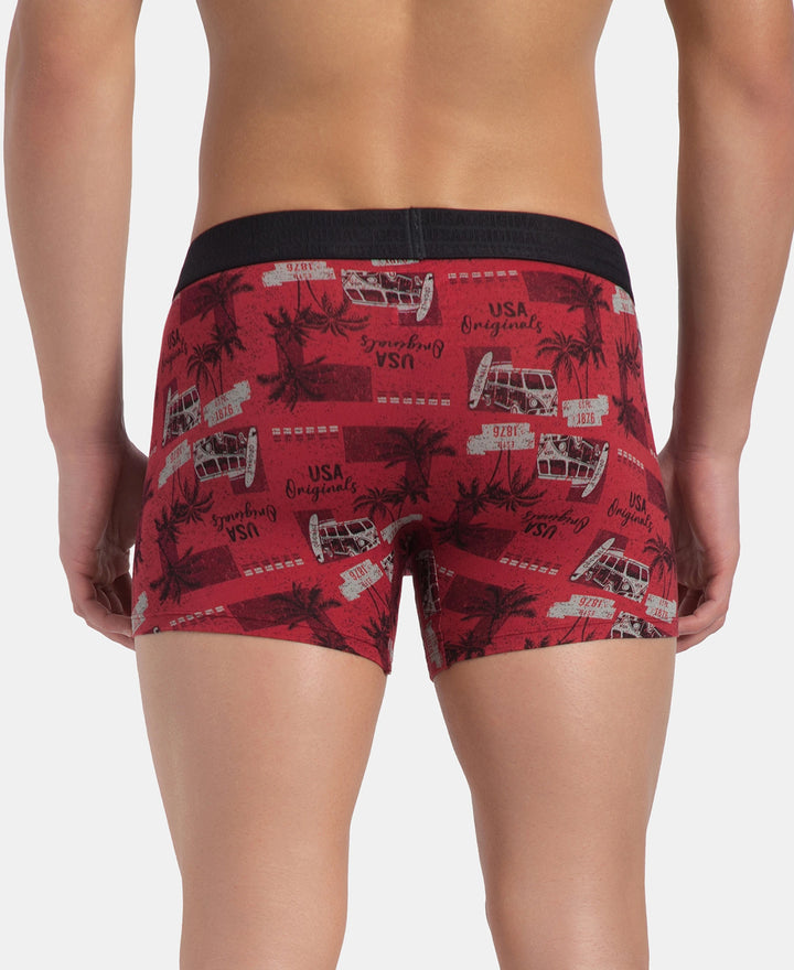 Super Combed Cotton Elastane Stretch Printed Trunk with Ultrasoft Waistband - Karanda Red