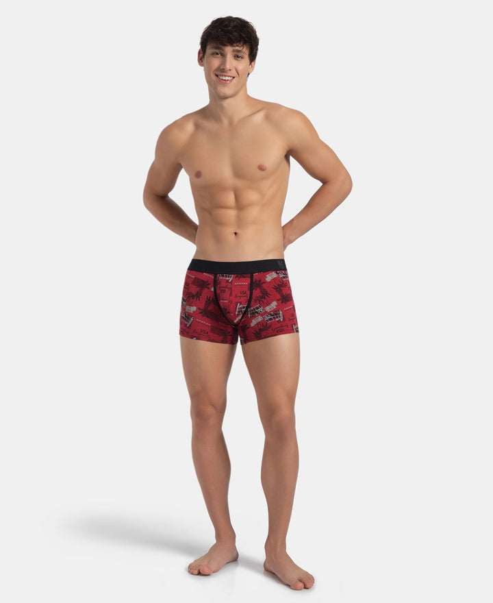 Super Combed Cotton Elastane Stretch Printed Trunk with Ultrasoft Waistband - Karanda Red