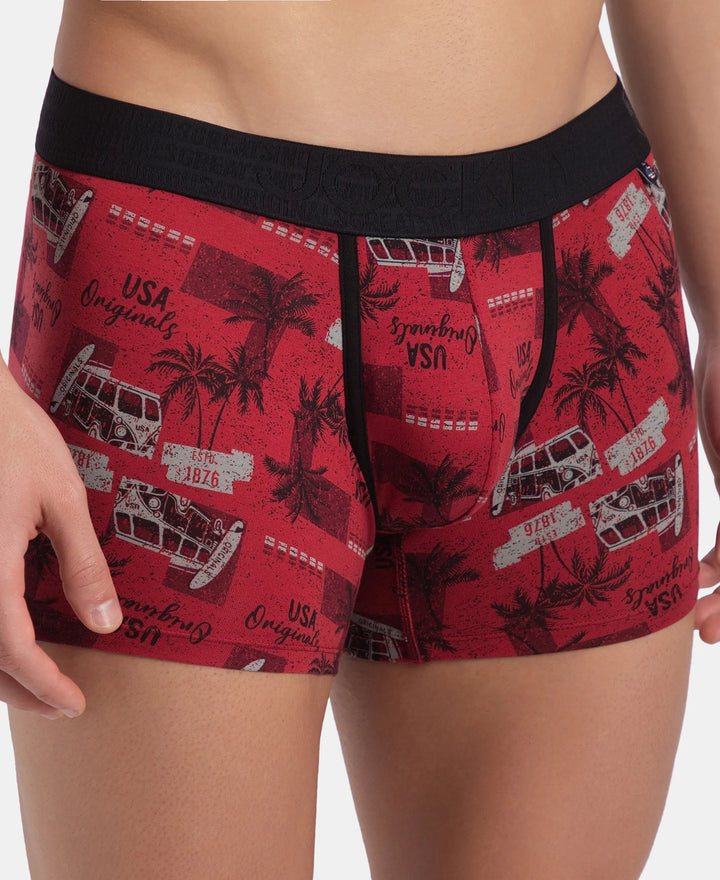 Super Combed Cotton Elastane Stretch Printed Trunk with Ultrasoft Waistband - Karanda Red