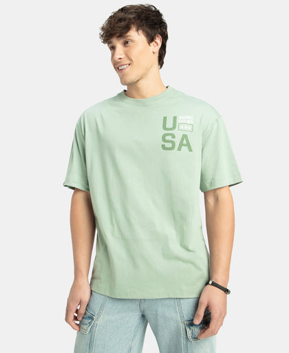 Super Combed Cotton Rich Graphic Printed Oversized T-Shirt - Iceberg Green USA