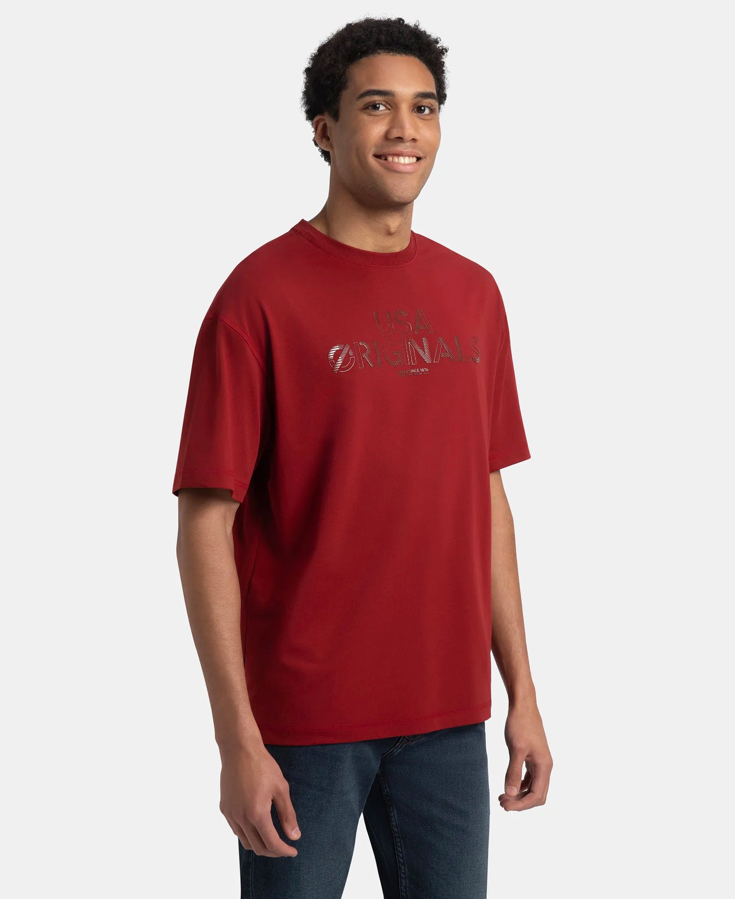 Super Combed Cotton Rich Graphic Printed Oversized T-Shirt - Sundried Tomato USA