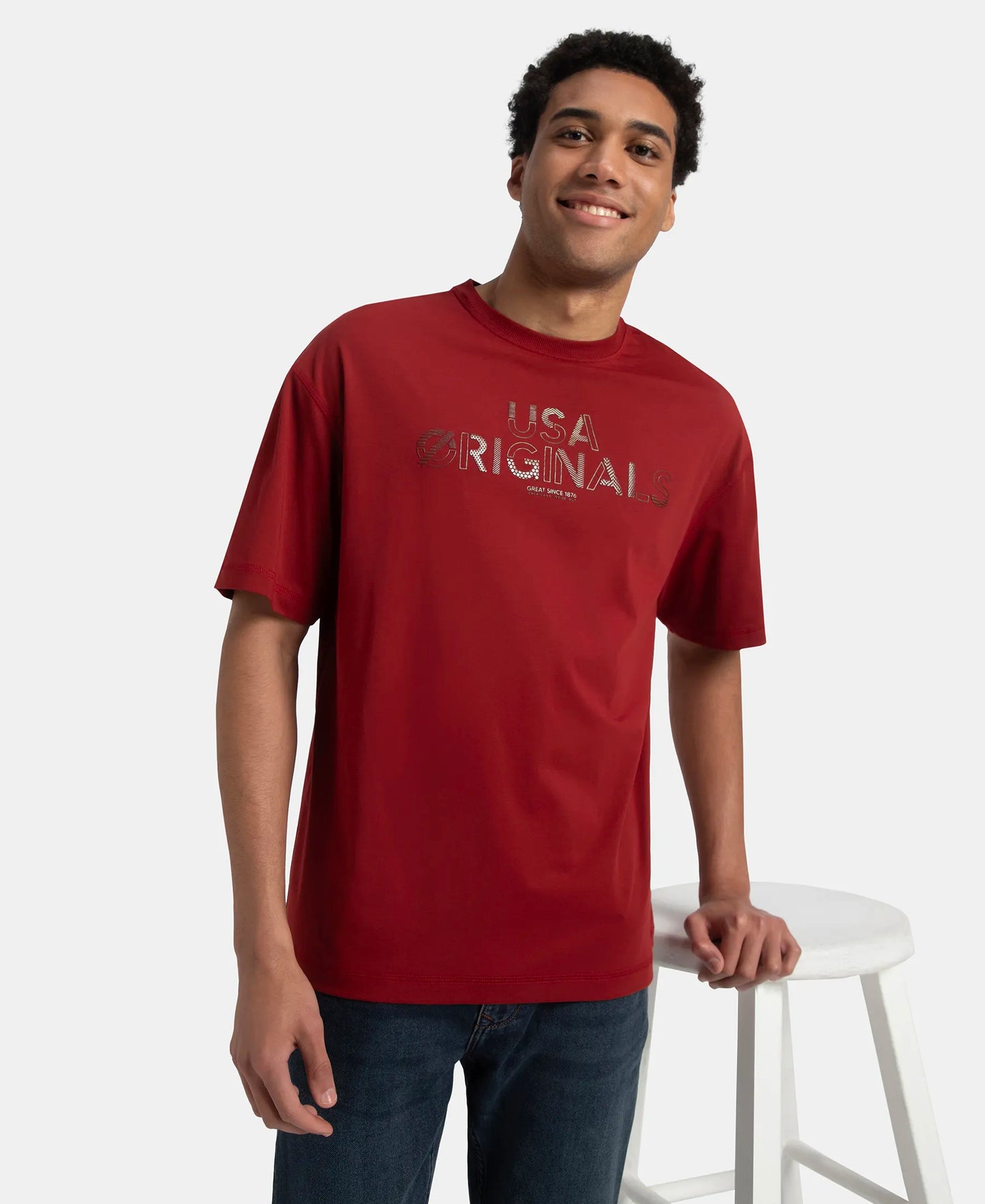 Super Combed Cotton Rich Graphic Printed Oversized T-Shirt - Sundried Tomato USA