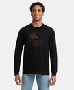 Super Combed Cotton Rich Graphic Printed Round Neck Full Sleeve T-Shirt - Black USA
