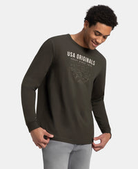 Super Combed Cotton Rich Graphic Printed Round Neck Full Sleeve T-Shirt - Deep Olive USA