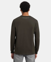 Super Combed Cotton Rich Graphic Printed Round Neck Full Sleeve T-Shirt - Deep Olive USA