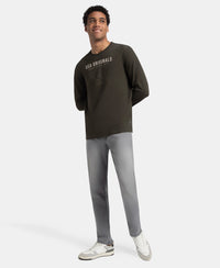 Super Combed Cotton Rich Graphic Printed Round Neck Full Sleeve T-Shirt - Deep Olive USA