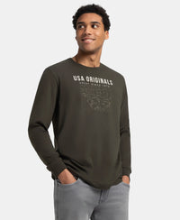 Super Combed Cotton Rich Graphic Printed Round Neck Full Sleeve T-Shirt - Deep Olive USA