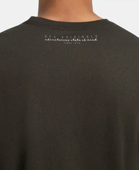 Super Combed Cotton Rich Graphic Printed Round Neck Full Sleeve T-Shirt - Deep Olive USA