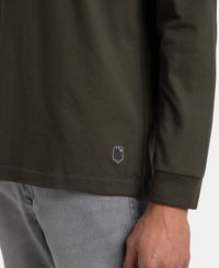 Super Combed Cotton Rich Graphic Printed Round Neck Full Sleeve T-Shirt - Deep Olive USA