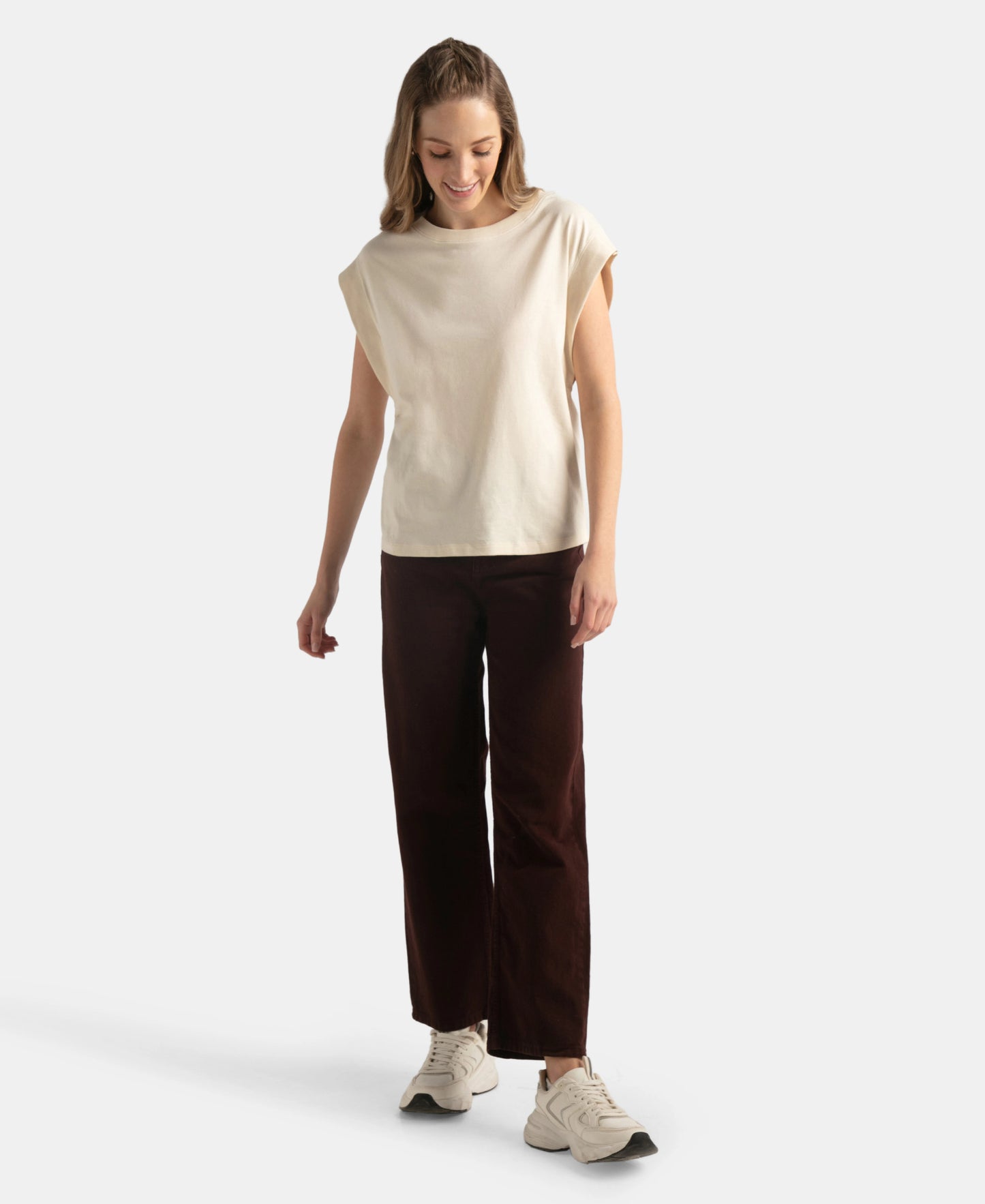 Super Combed Cotton Rich Hybrid Tank Top with Ribbed Sleeves - Snow White