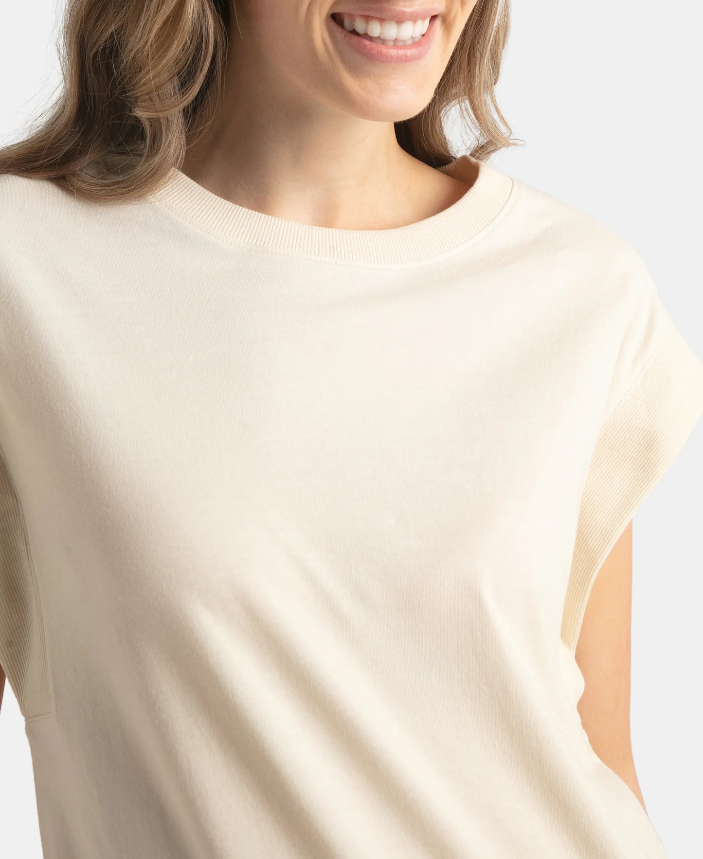 Super Combed Cotton Rich Hybrid Tank Top with Ribbed Sleeves - Snow White