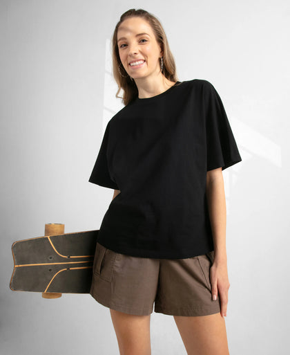 Super Combed Cotton Rich Oversized T-Shirt With Dolman Sleeve Styling - Black
