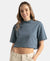 Super Combed Cotton Rich Elastane Stretch Oversized Boxy Fit Crop Top - Blue Mirage