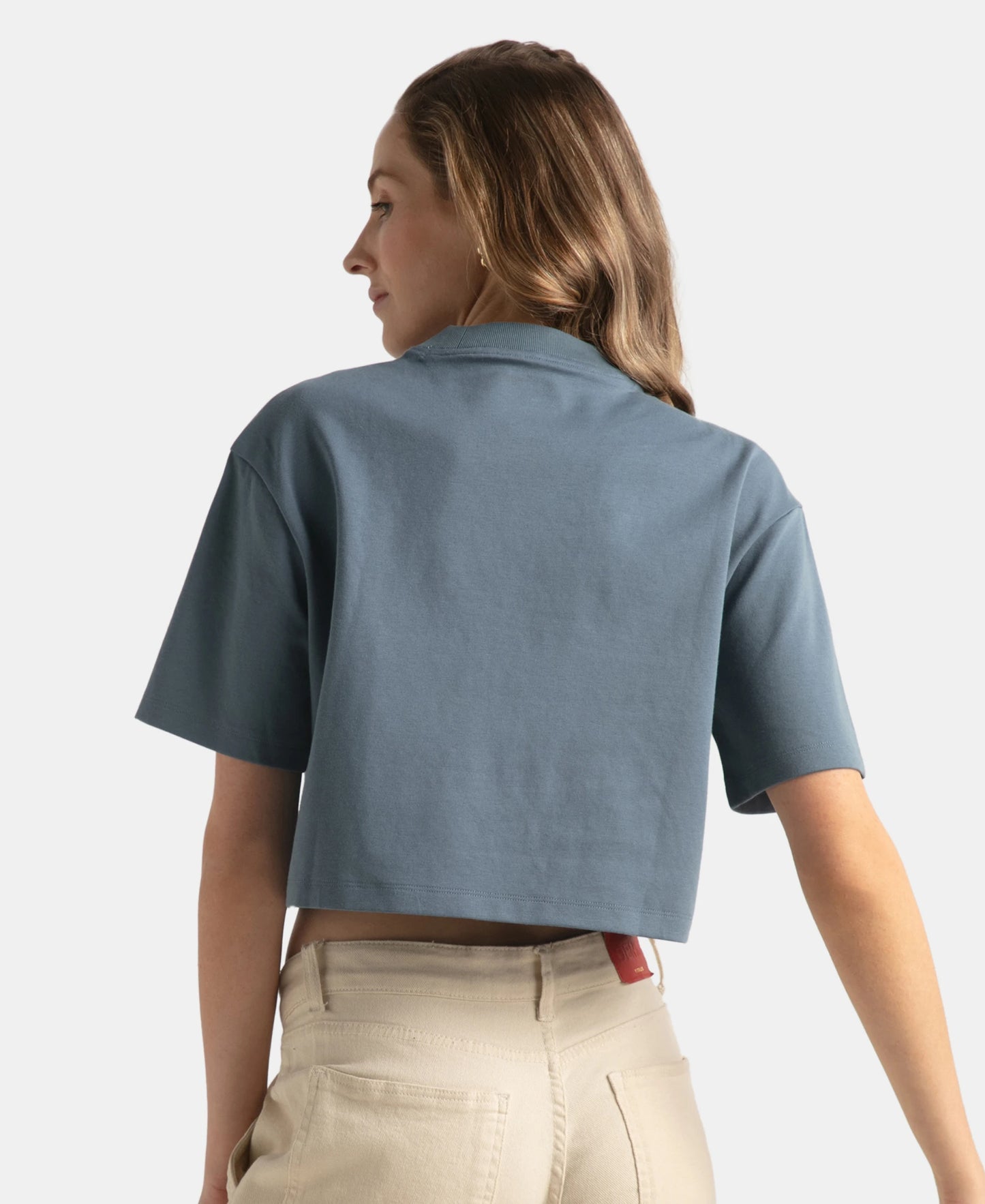 Super Combed Cotton Rich Elastane Stretch Oversized Boxy Fit Crop Top - Blue Mirage