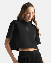 Super Combed Cotton Rich Elastane Stretch Oversized Boxy Fit Crop Top - Deep Black
