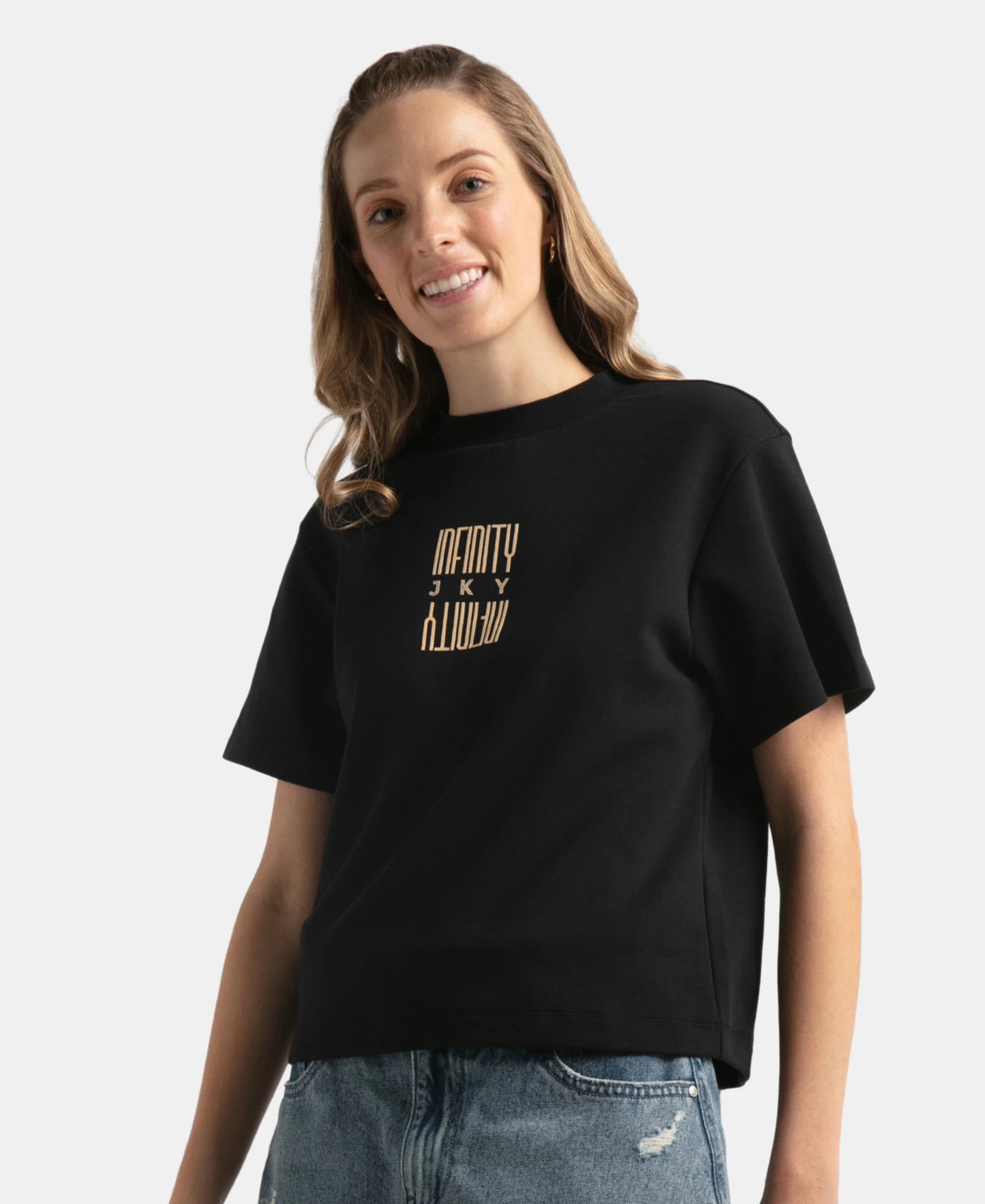 Super Combed Cotton Rich Oversized Graphic Print T-Shirt with Drop Shoulder Styling - Deep Black