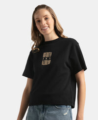 Super Combed Cotton Rich Oversized Graphic Print T-Shirt with Drop Shoulder Styling - Deep Black