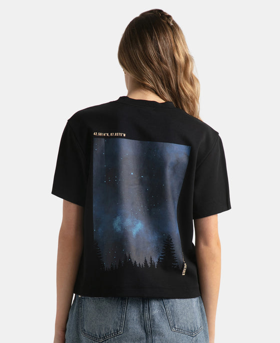 Super Combed Cotton Rich Oversized Graphic Print T-Shirt with Drop Shoulder Styling - Deep Black
