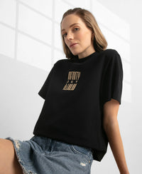 Super Combed Cotton Rich Oversized Graphic Print T-Shirt with Drop Shoulder Styling - Deep Black
