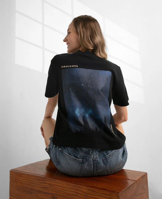 Super Combed Cotton Rich Oversized Graphic Print T-Shirt with Drop Shoulder Styling - Deep Black