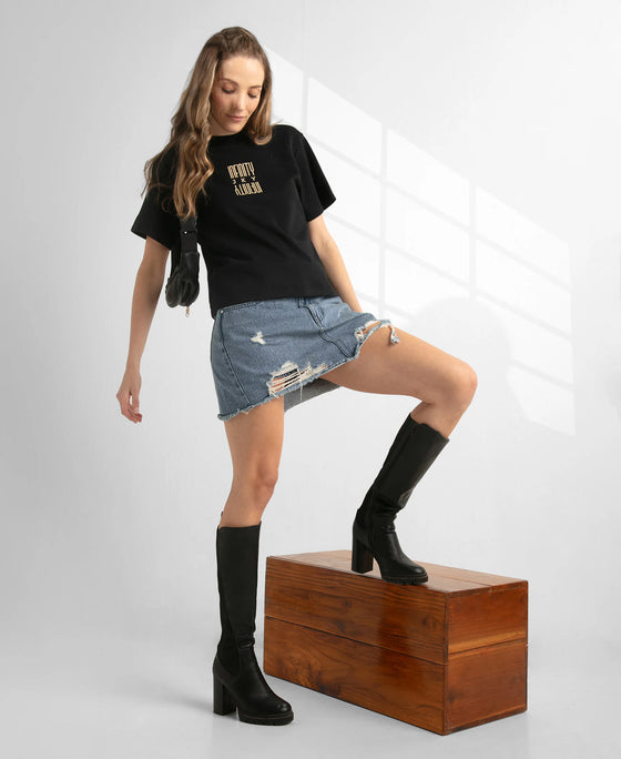 Super Combed Cotton Rich Oversized Graphic Print T-Shirt with Drop Shoulder Styling - Deep Black