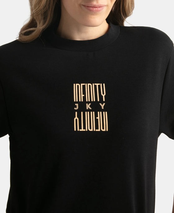 Super Combed Cotton Rich Oversized Graphic Print T-Shirt with Drop Shoulder Styling - Deep Black