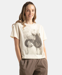 Super Combed Cotton Rich Oversized Graphic Print T-Shirt with Drop Shoulder Styling - Snow White