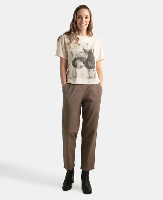 Super Combed Cotton Rich Oversized Graphic Print T-Shirt with Drop Shoulder Styling - Snow White