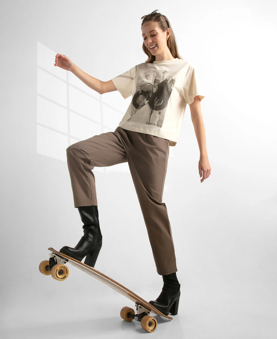 Super Combed Cotton Rich Oversized Graphic Print T-Shirt with Drop Shoulder Styling - Snow White