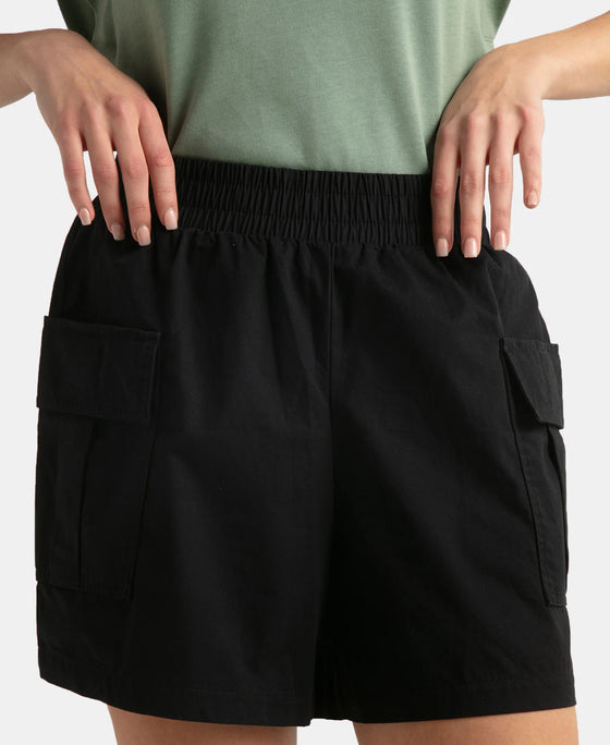 Super Combed Cotton Regular Fit Hybrid Cargo Shorts - Black
