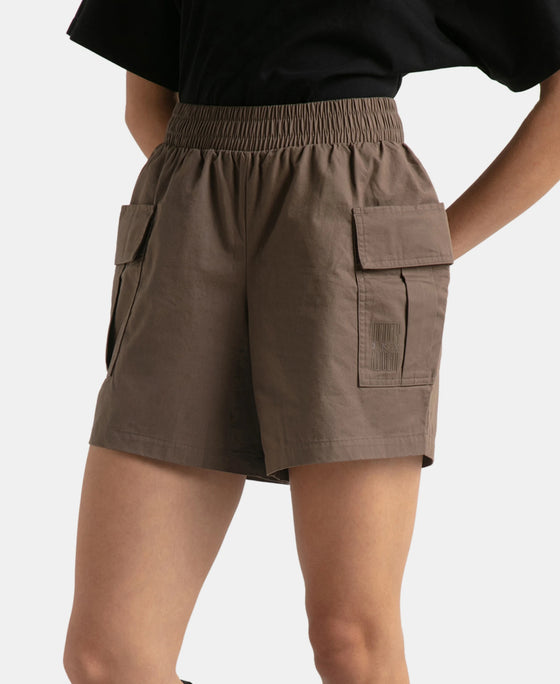 Super Combed Cotton Regular Fit Hybrid Cargo Shorts - Dark Khaki