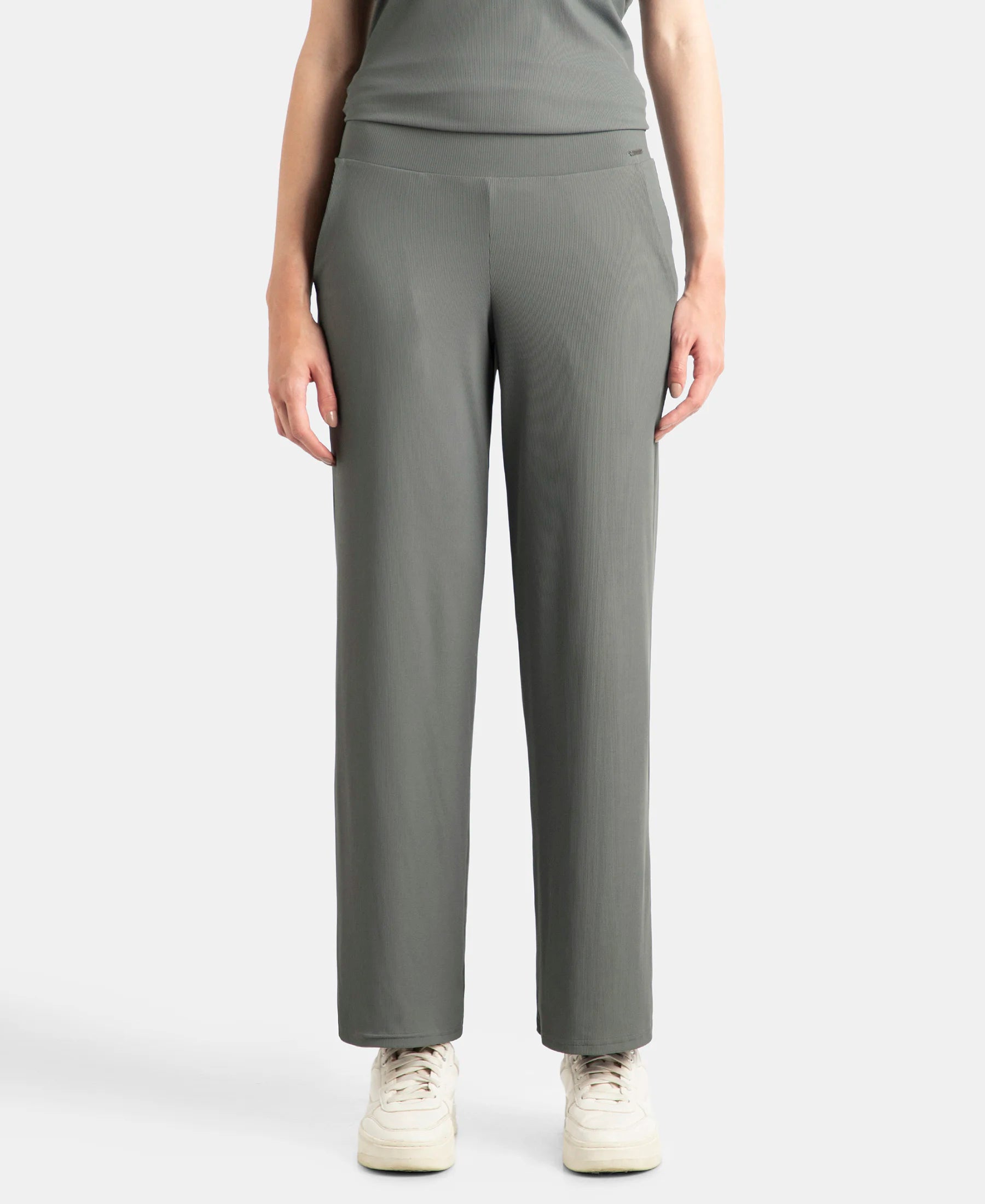 Buy Microfiber Elastane Stretch Regular Fit Wide Leg Pants - Gun