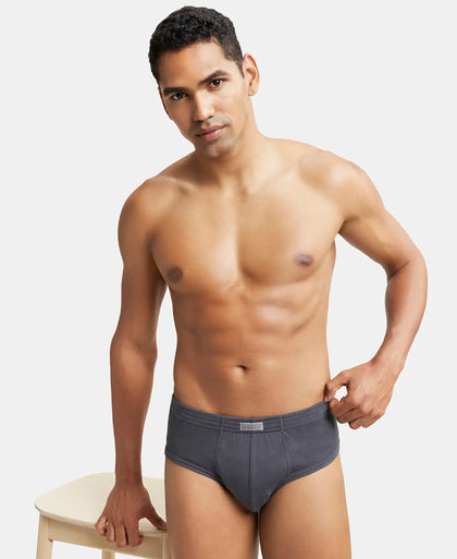 Super Combed Cotton Rib Solid Brief with StayFresh Treatment - Asphalt-5