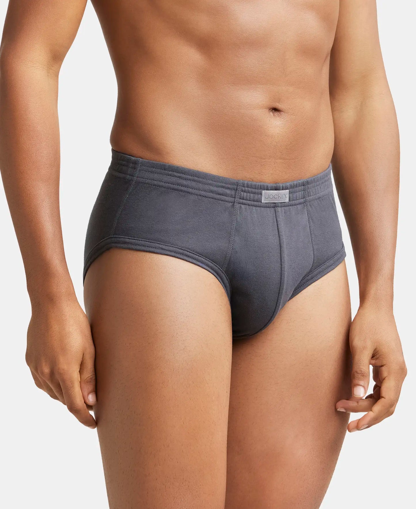 Super Combed Cotton Rib Solid Brief with StayFresh Treatment - Asphalt-3