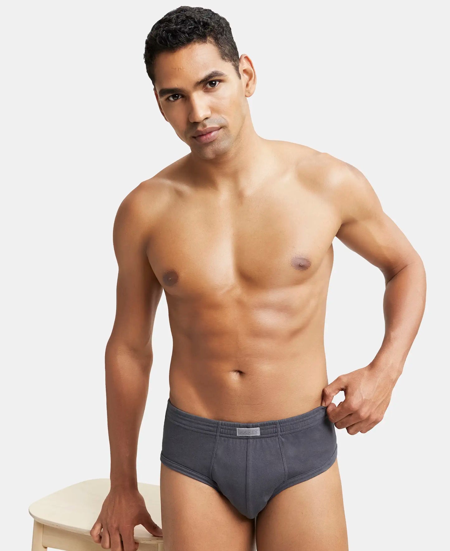 Super Combed Cotton Rib Solid Brief with StayFresh Treatment - Asphalt-6