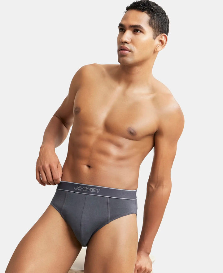 Super Combed Cotton Solid Brief with Stay Fresh Treatment - Ashphalt-5
