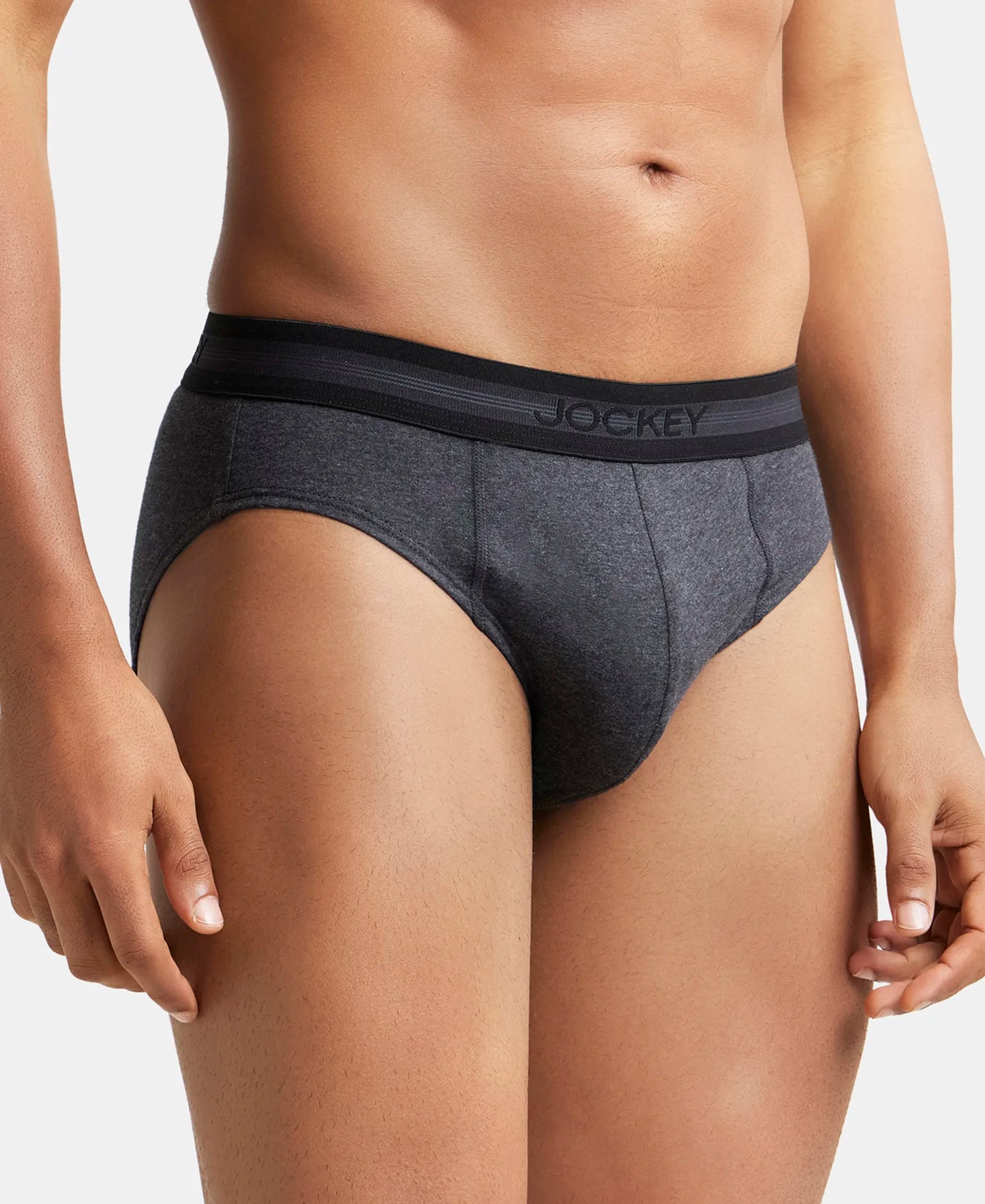 Super Combed Cotton Solid Brief with Stay Fresh Treatment - Black Melange-3