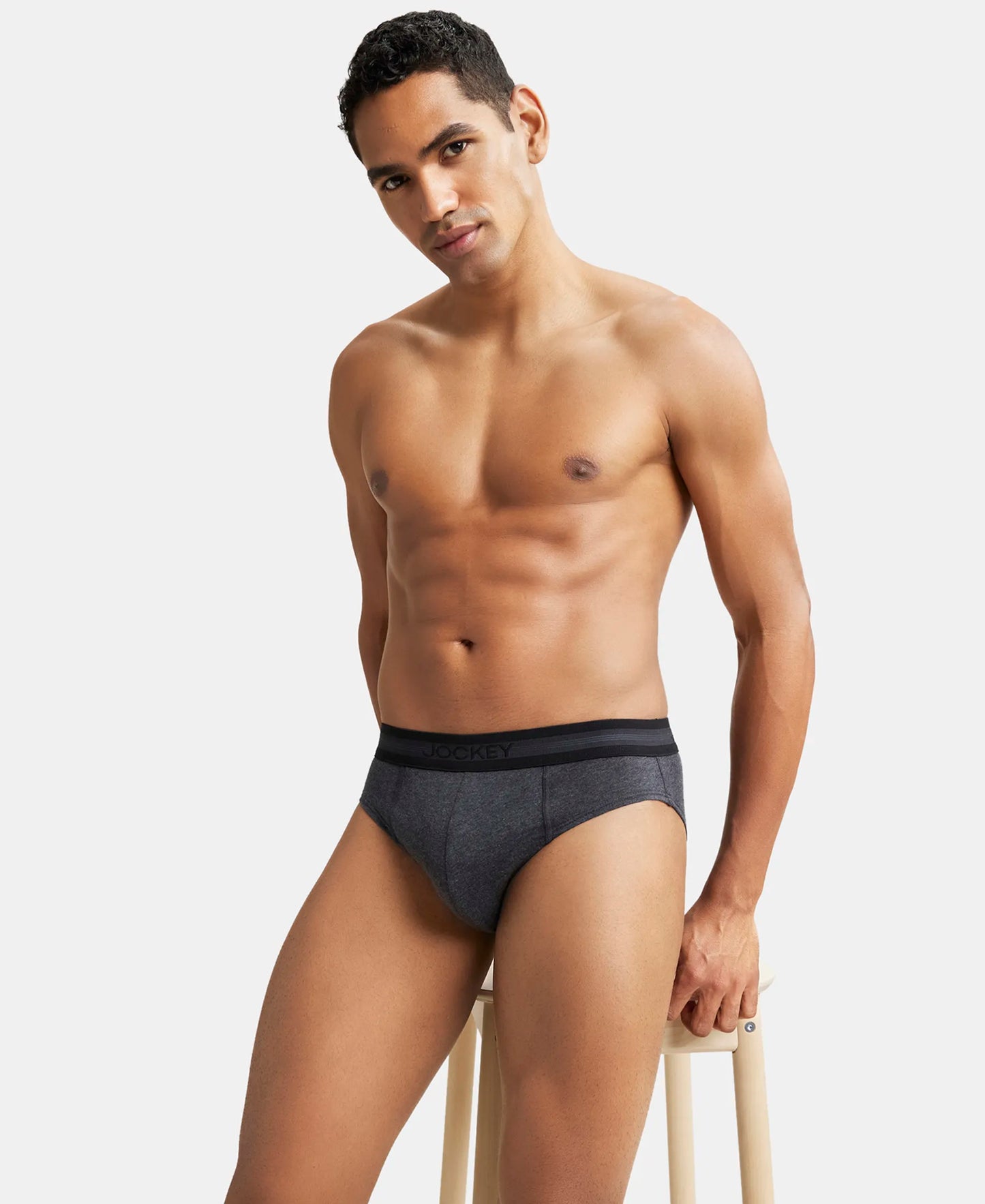 Super Combed Cotton Solid Brief with Stay Fresh Treatment - Black Melange-6