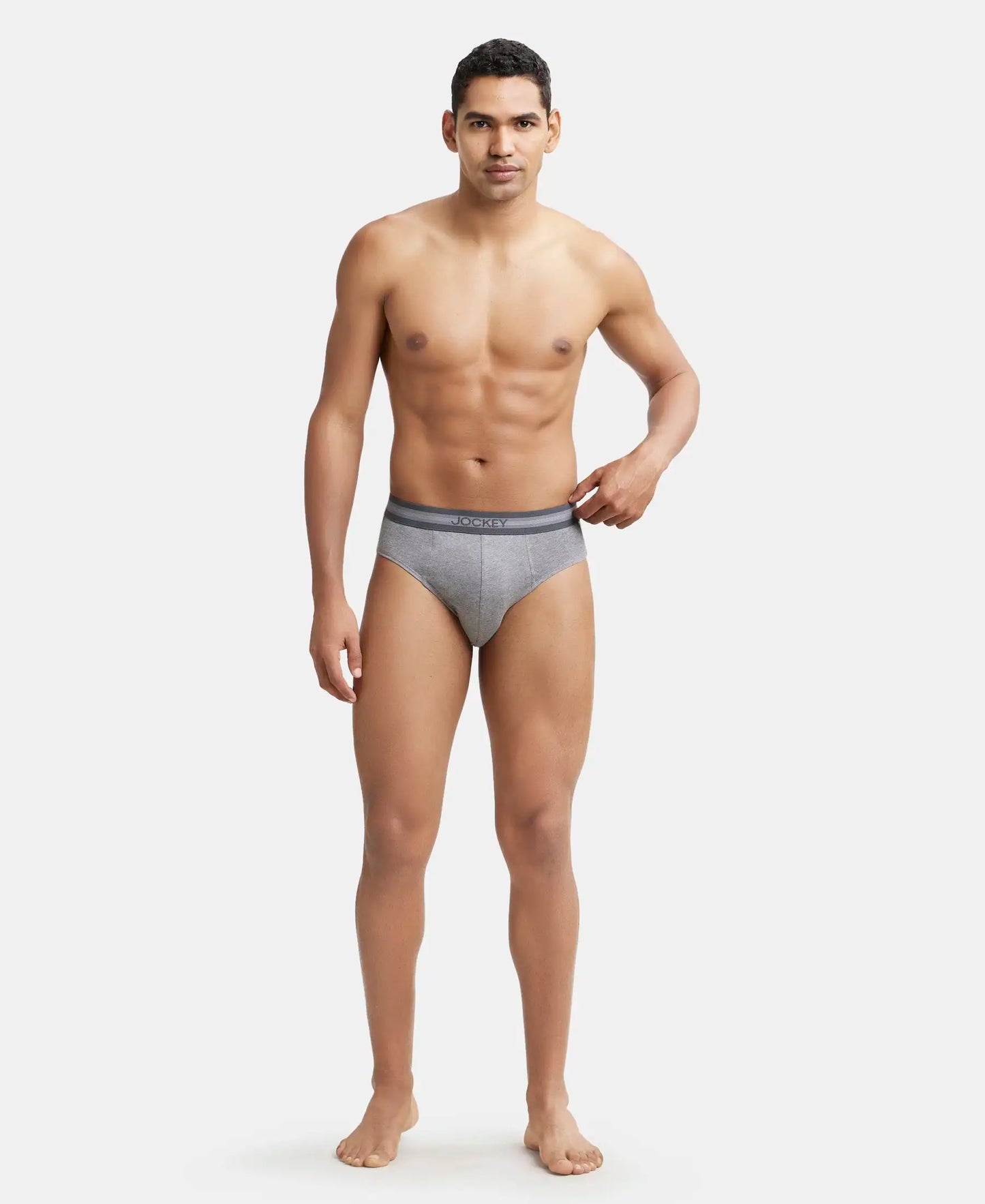 Super Combed Cotton Solid Brief with Stay Fresh Treatment - Mid Grey Melange-5