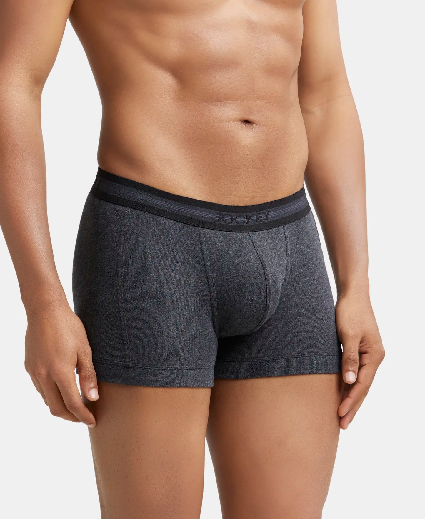 Super Combed Cotton Rib Solid Trunk with StayFresh Treatment - Black Melange-2