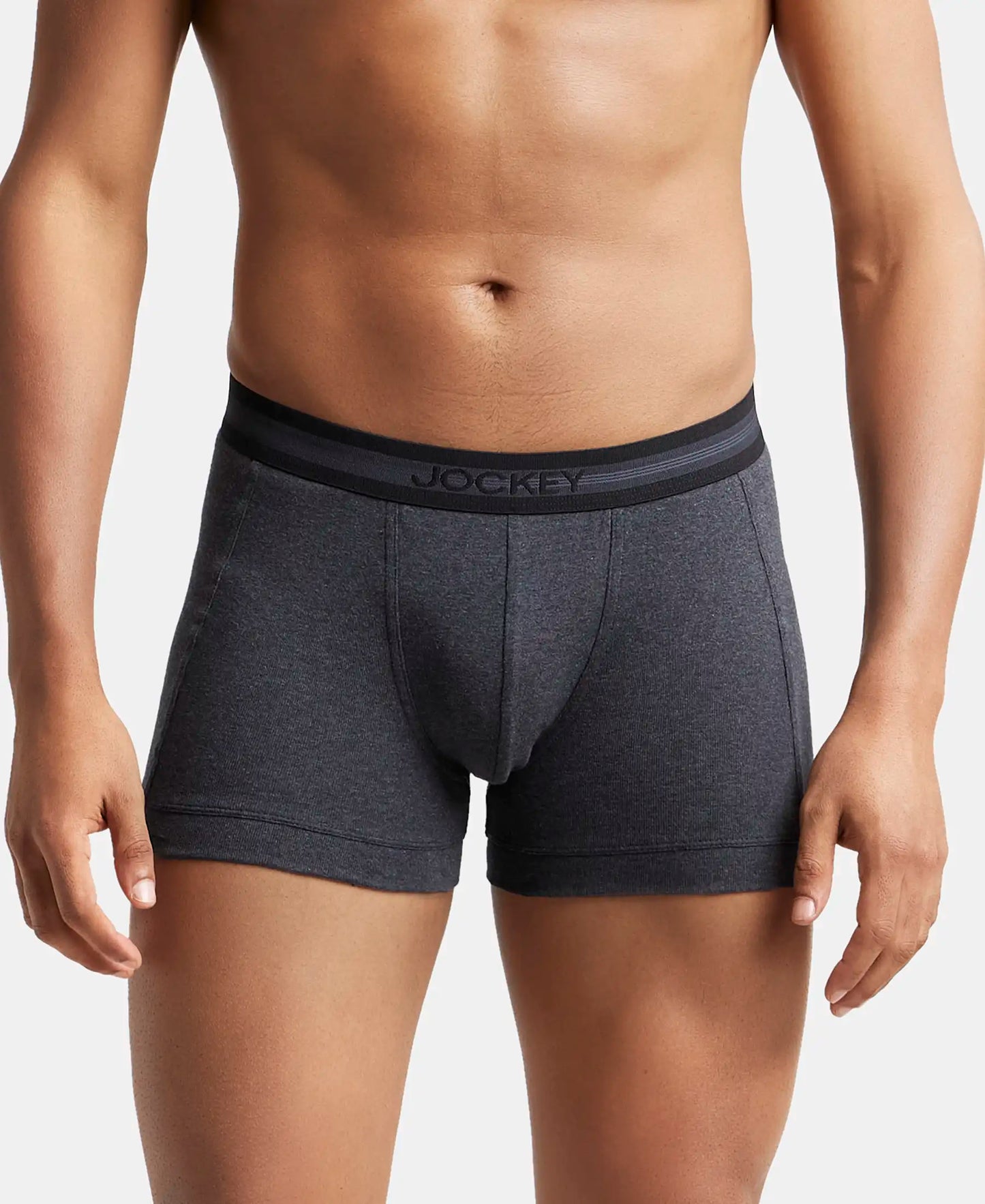 Super Combed Cotton Rib Solid Trunk with StayFresh Treatment - Black Melange-2